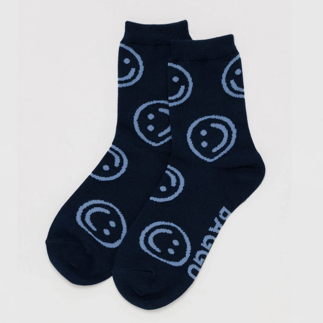 Baggu Crew Sock - Navy Happy