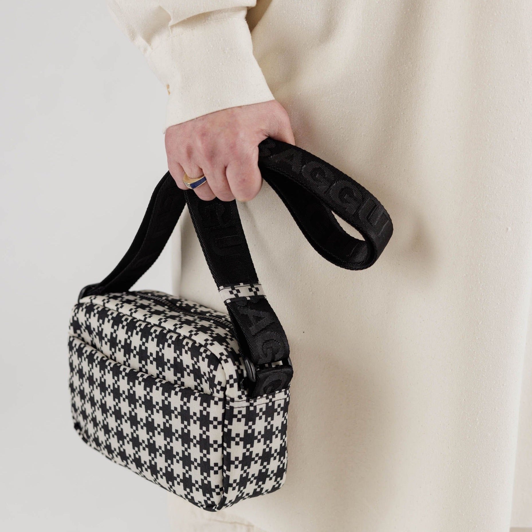 Baggu Camera Crossbody Bag - Black and White Pixel