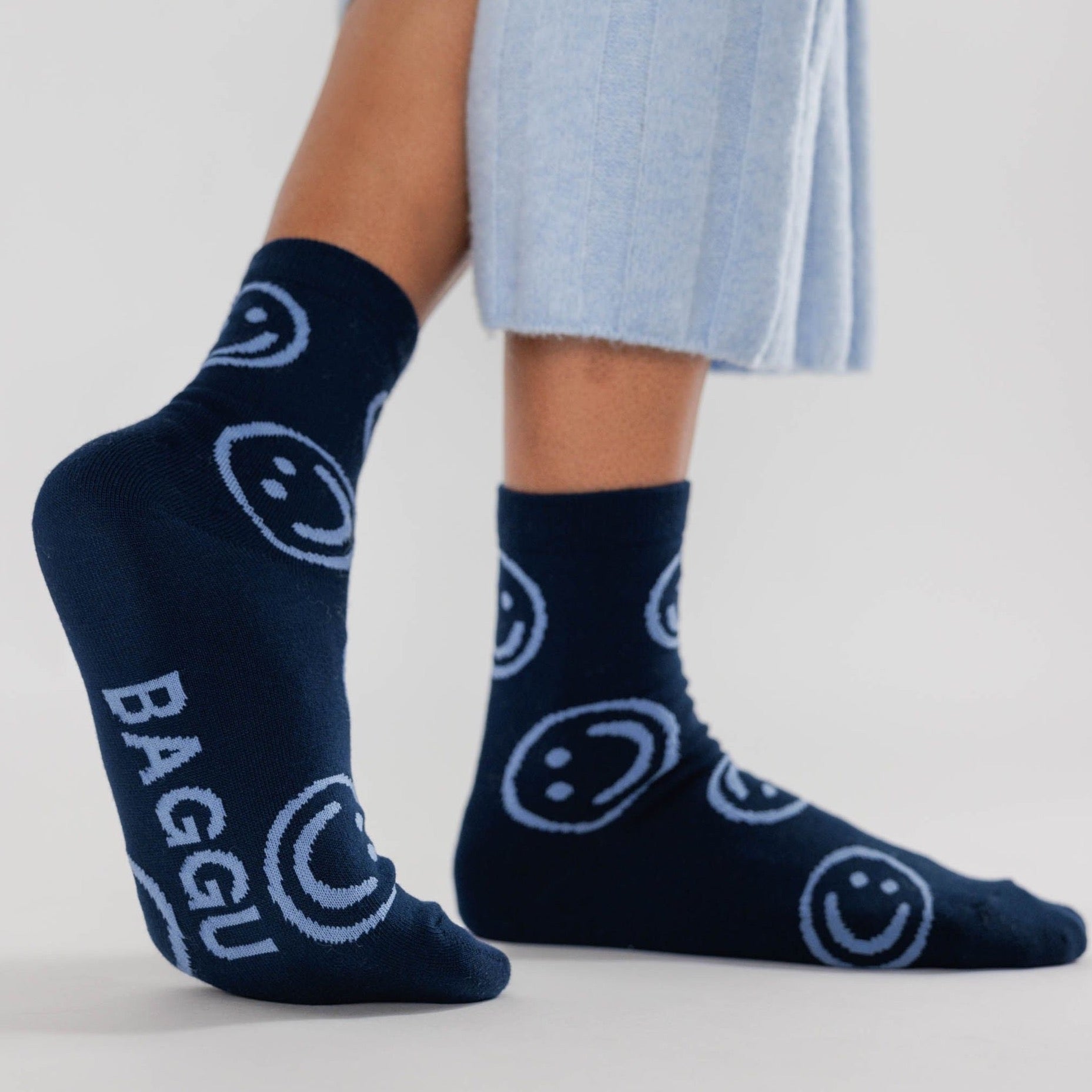 Baggu Crew Sock - Navy Happy