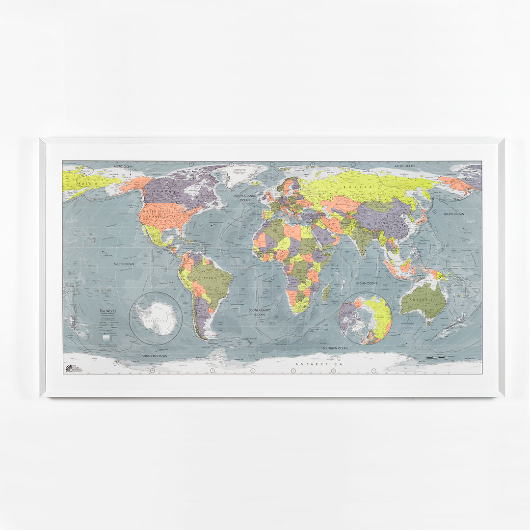 Colour - Classic World Wall Map (orange, lemon, thistle, metallic khaki)