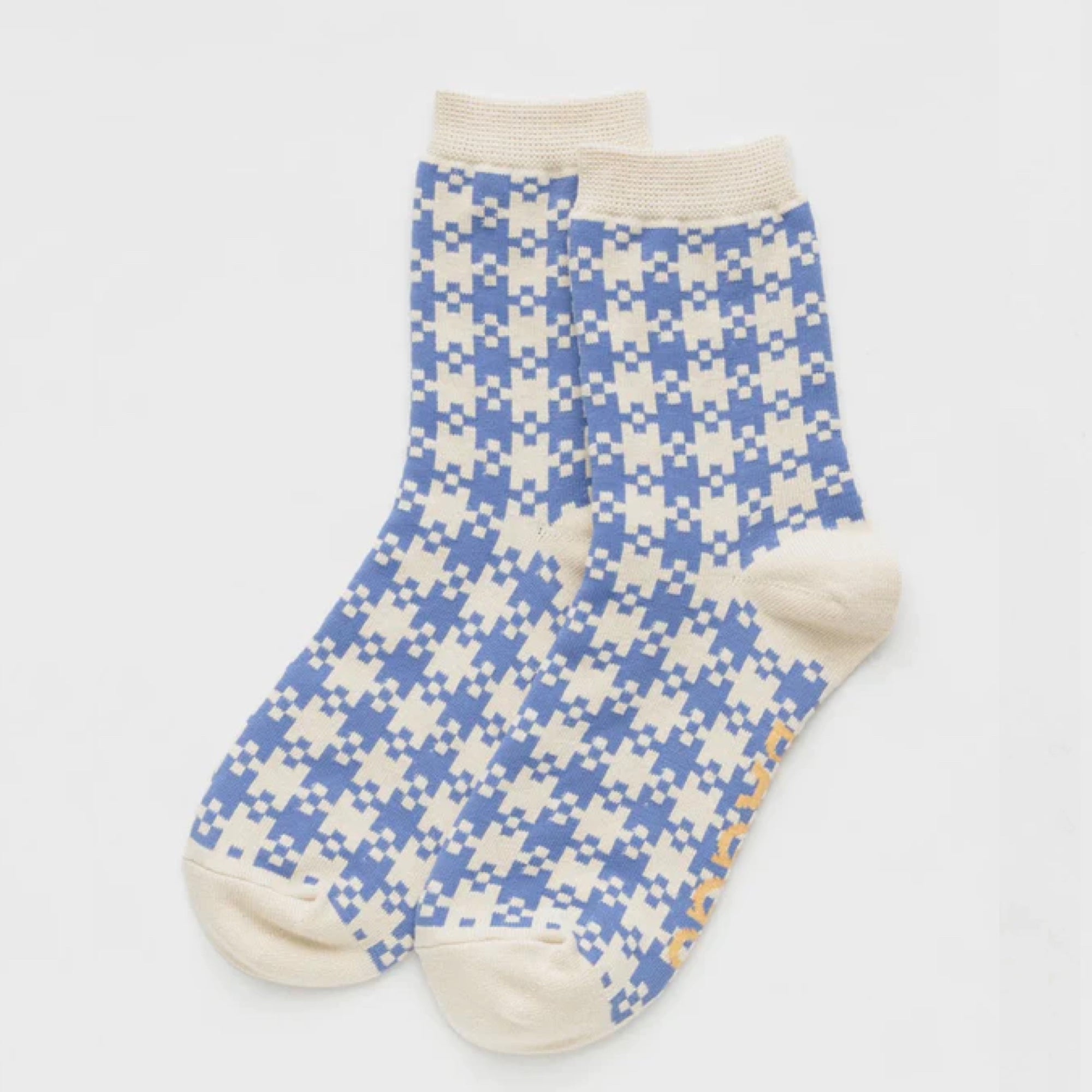 Baggu Crew Sock - Blue Pixel Gingham