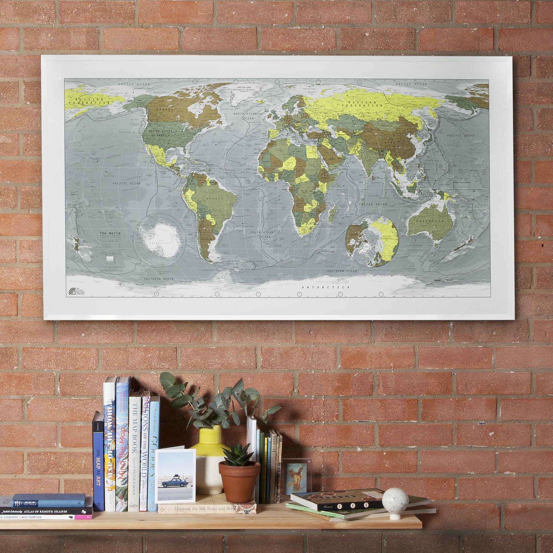 Colour - Classic World Wall Map (yellow, khaki, sage, gold)