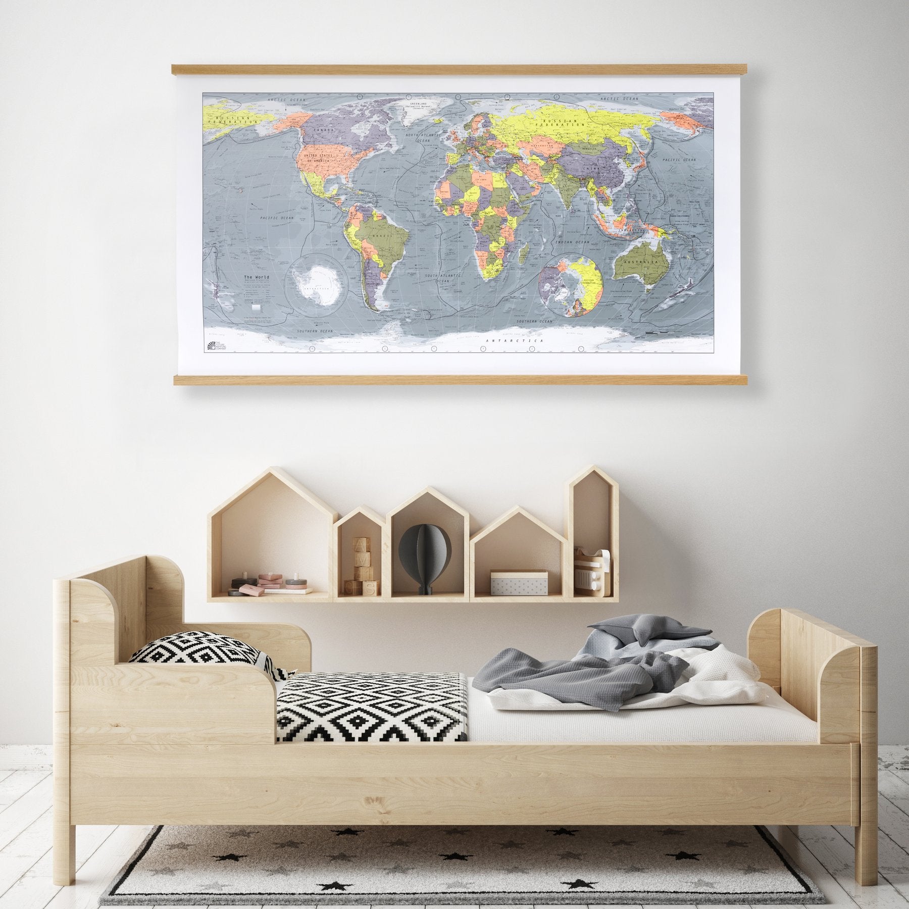 Colour - Classic World Wall Map (orange, lemon, thistle, metallic khaki)