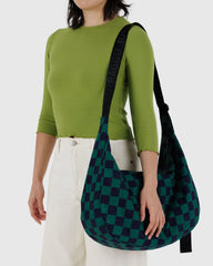 Baggu Large Crescent Bag - Navy Green Check