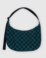 Baggu Large Crescent Bag - Navy Green Check