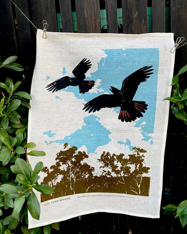 Blue Lawn Designs Tea Towel - Black Cockatoos in Flight