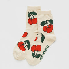 Baggu Crew Sock - Ecru Cherry