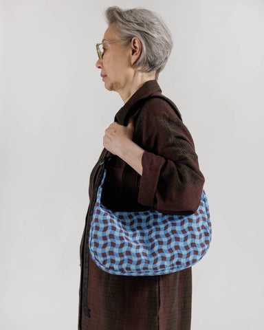 Baggu Medium Crescent Bag - Wavy Gingham Blue