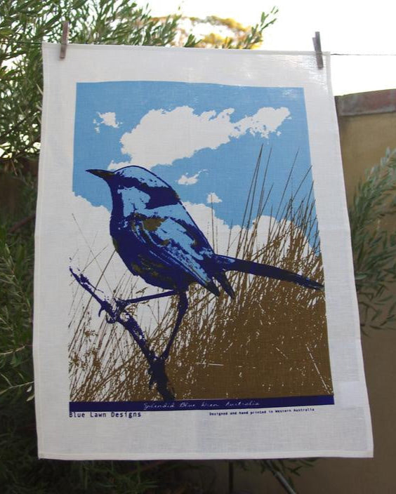 Blue Lawn Designs Tea Towel - Splendid Blue Wren