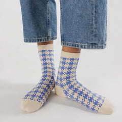 Baggu Crew Sock - Blue Pixel Gingham