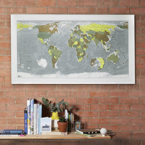 Colour - Classic World Wall Map (yellow, khaki, sage, gold)
