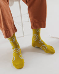 Baggu Crew Sock - Ochre Happy
