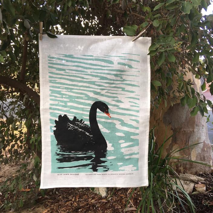 Blue Lawn Design Tea Towel - Black Swan