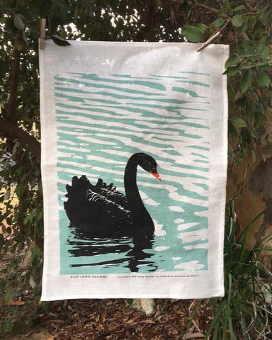 Blue Lawn Design Tea Towel - Black Swan