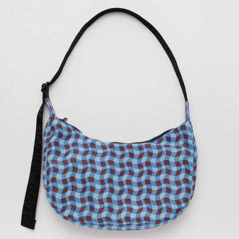 Baggu Medium Crescent Bag - Wavy Gingham Blue